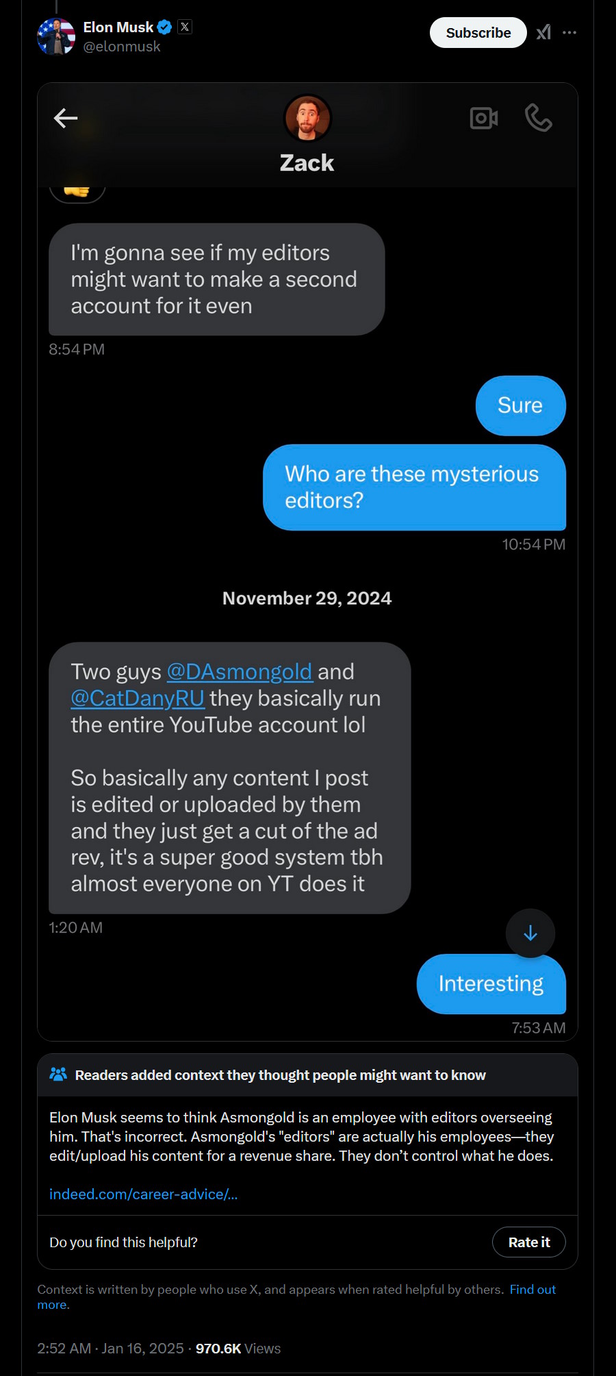 Musk leaked screenshots of private messages with Asmongold