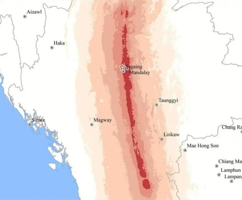 the fault rupture zone caused by the Myanmar earthquake